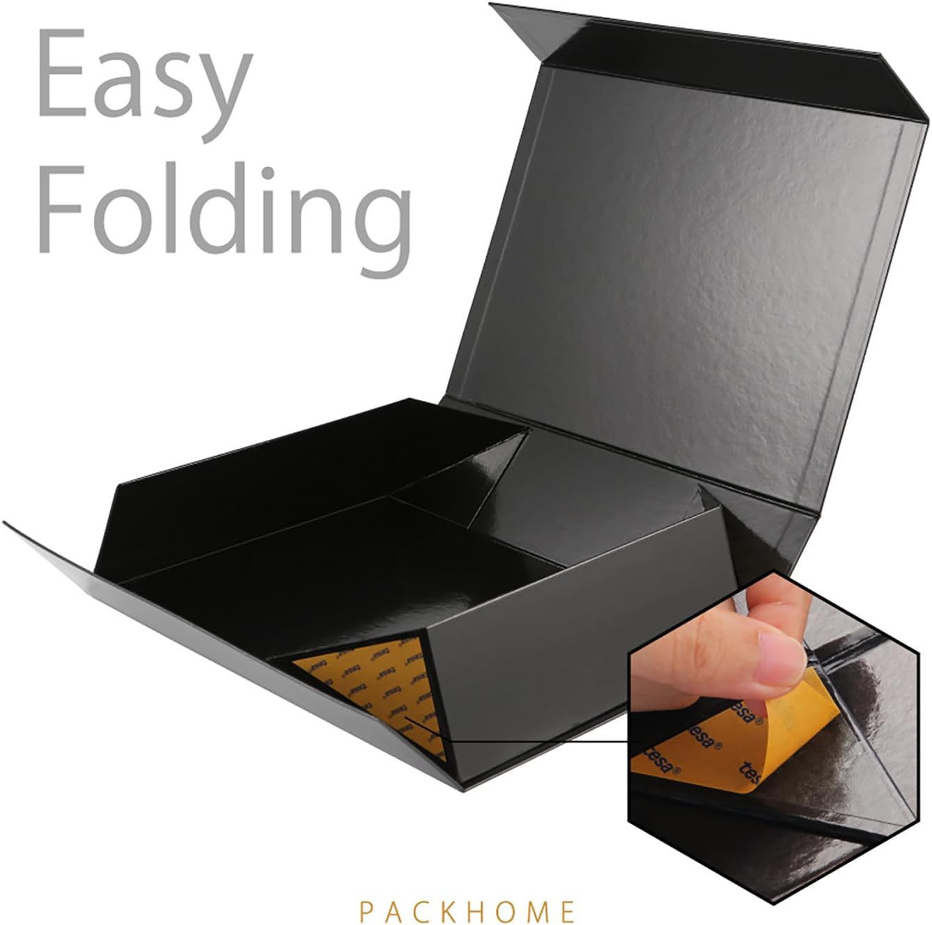 PACKHOME 6 Large Gift Boxes 13.5x10x3.5 Inches, Sturdy Shirt Boxes with Magnetic Lids for Multiple Occasions (Glossy Black)