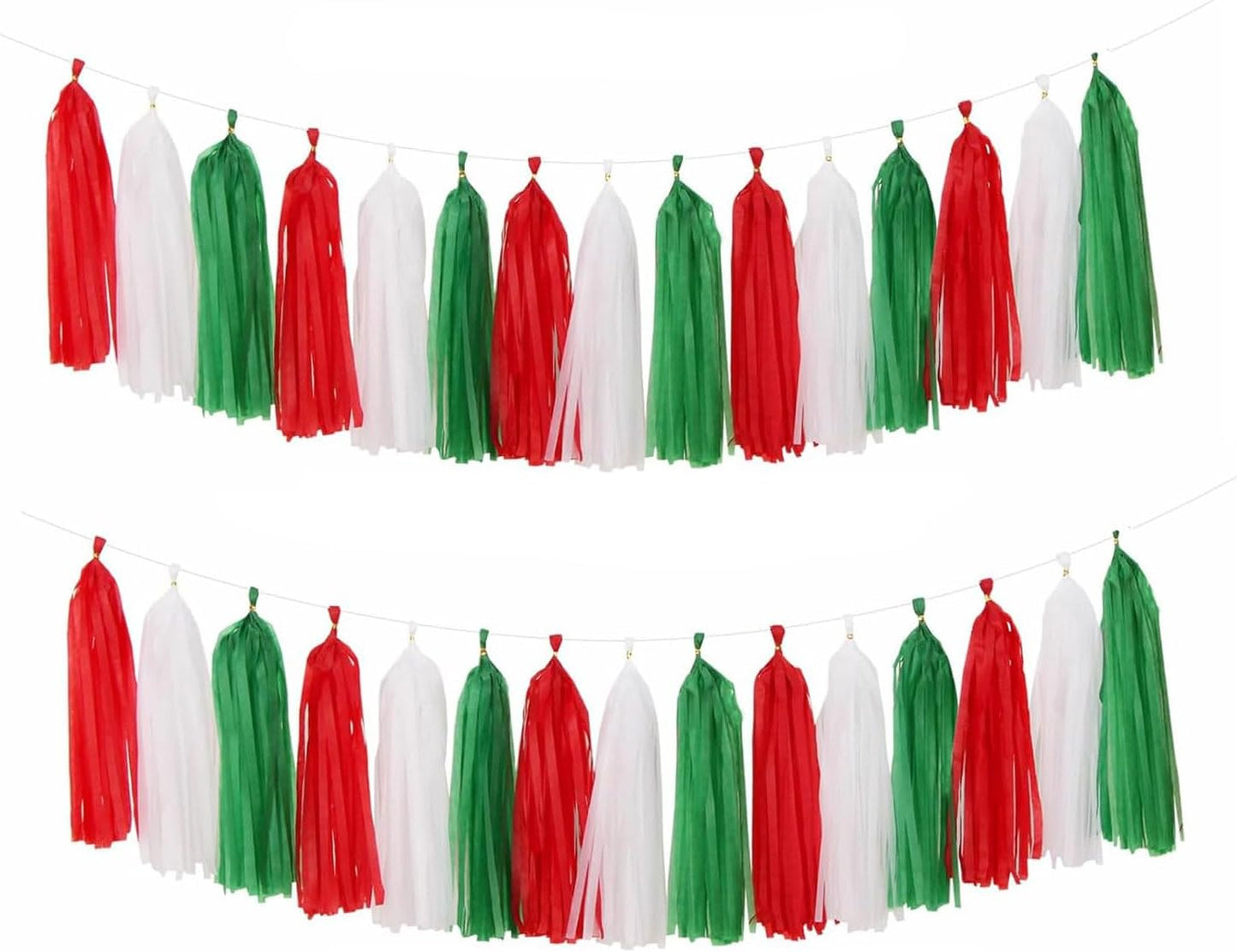 Red,Green and White Tassel Garland Banner Paper Tassels for Christmas Party Decorations,Pack of 15