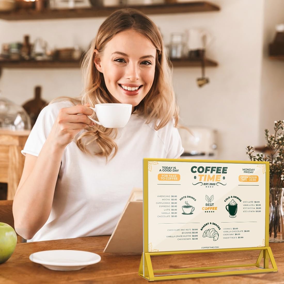 Clear Acrylic Sign Holder 7x 5 Horizontal Double Sided Gold Frame Flyer Holder for Wedding Table Number Menu Holder (6pcs)