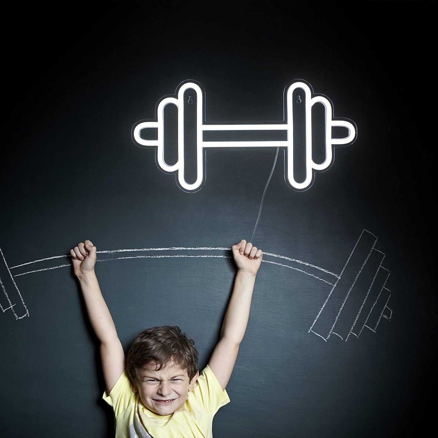 Lucunstar Gym Neon Sign,Barbell Dumbbell Shaped Neon signs White Neon Lights Sign Gym Wall Stickers for Fitness Club Decor LED Neon Sign for Teen Girls Teen Sports Room Game Room Decor