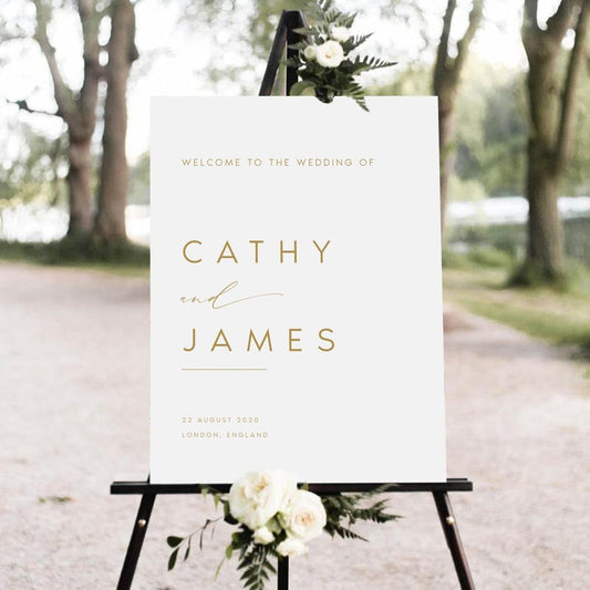 Welcome To Our Wedding Sign, Modern, Gold, 12x18, 18x27, 24x36 inches, Plastic, Weatherproof & Fade-Resistant, Indoor/Outdoor Use