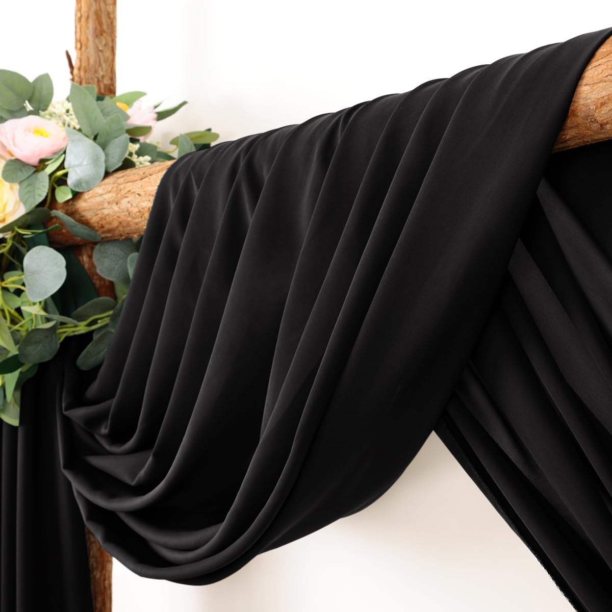 Wedding Arch Draping Fabric 2 Panels 30'' x 18FT Black Sheer Chiffon Arch Drapery for Photo Booth Bridal Shower Baby Shower Church Decor Newborn Photography Christening Outdoor Party