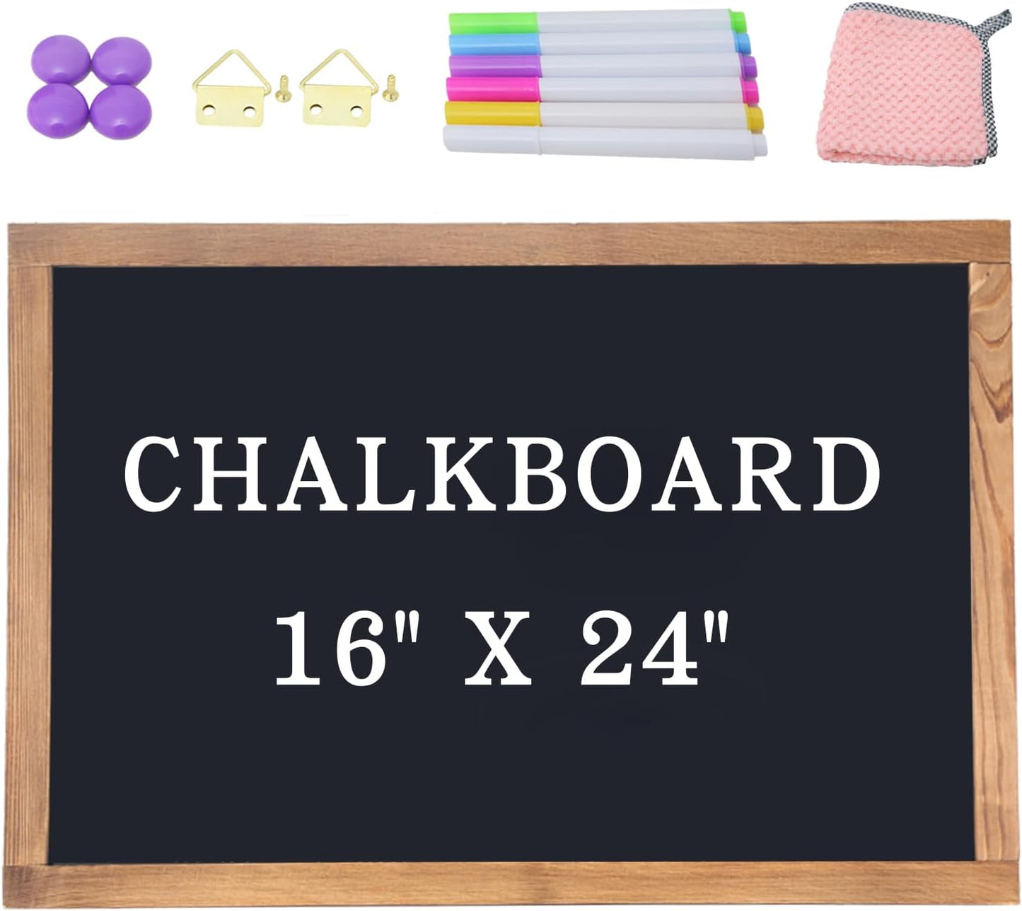 Magnetic Chalkboard Large Chalkboard for Wall Rustic Wood Framed Decorative Blackboard for Kids Hanging Blackboard for Home, Office, Restaurant 16" x 24"