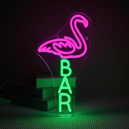 Lucunstar Flamingo Bar Neon Sign,LED Light Up Sign for Wall Decor Dimmable USB Powered Animal Neon Light for Bar LED,Man Cave,Art Signs Decor Gifts
