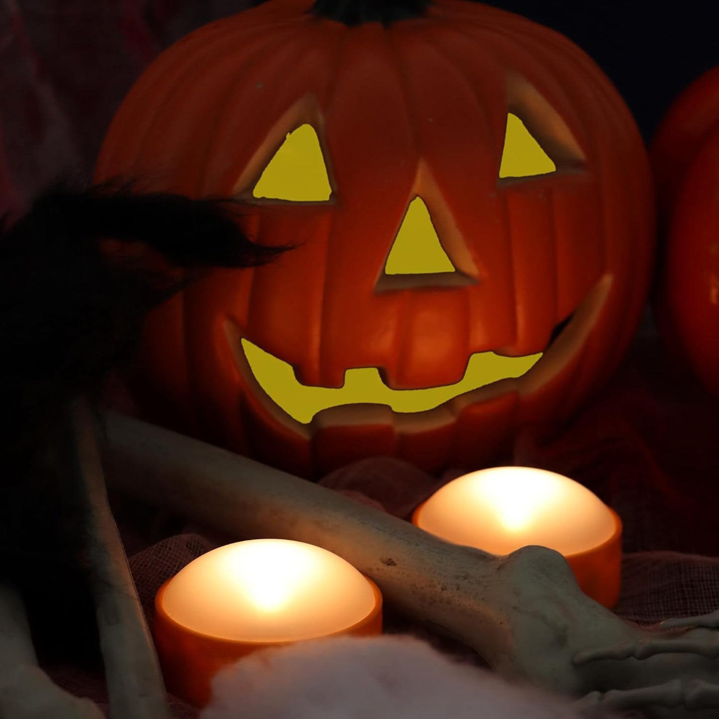 LED Pumpkin Lights with Remote and Timer, Battery Operated Bright Flickering Flameless Candles for Pumpkin Decor, Jack-O-Lantern Halloween Party Decorations,Orange Color, 2 Pack