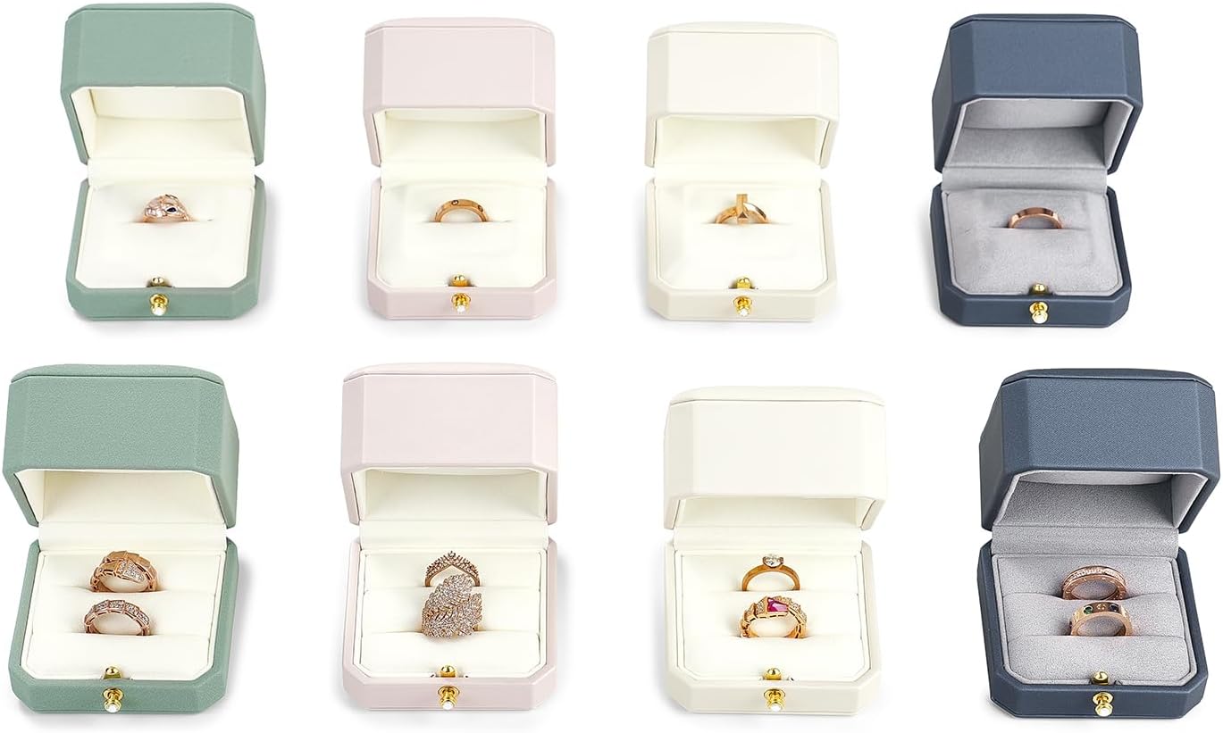 Oirlv Premium Leather Double Ring Box for Wedding Ceremony Engagement Couple Rings Holder Jewelry Gift Box(Pink,Double)