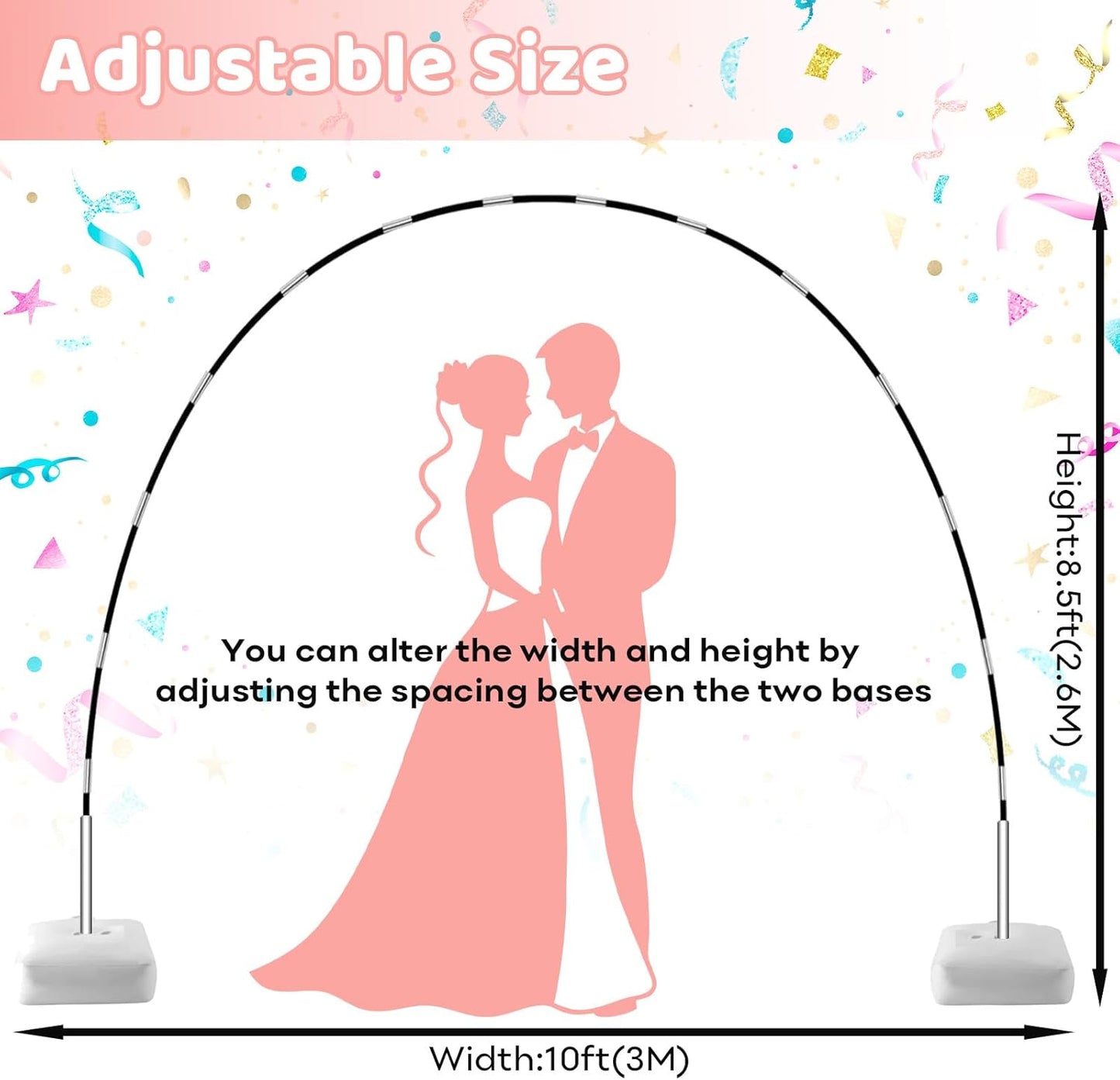 Paready Black Balloon Arch Stand Kit, Adjustable Balloon Arch Stands for Floor Garden Arbors, Balloons Arch Kit with Base Support Backdrop for Birthday Wedding Baby Shower Graduation Arbors Photo