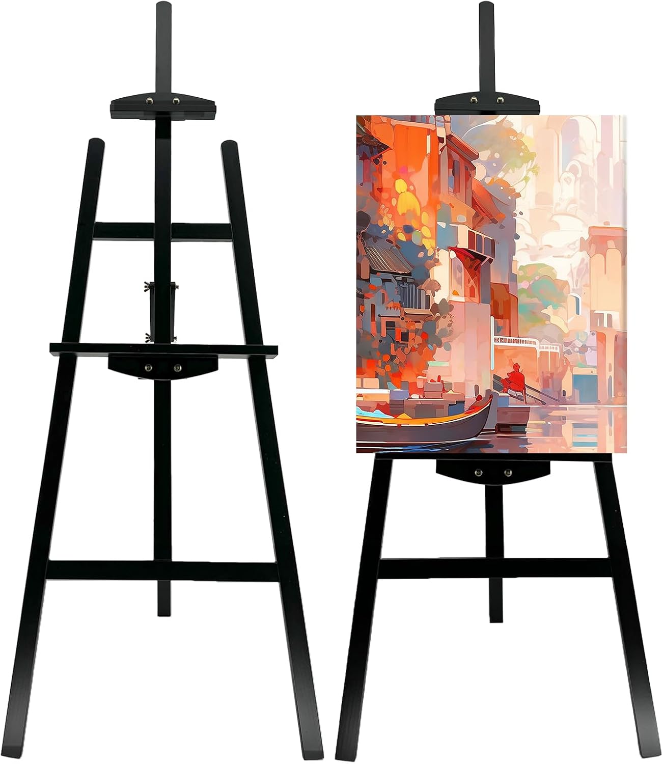 Adjustable Black Wooden Painting Easel, Pine Art Easel Stand Hold up to 43'', Painting Canvas for Wedding Sign and Poster, Drawing for Adults, Begginners and Students, Black