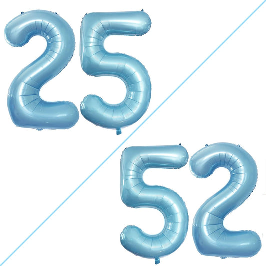 GOER Number 25 Balloons for 25th Birthday Party Decorations,42 Inch Jumbo Foil Helium 52 Balloons for 52nd Birthday Party Decoration (Light Blue)
