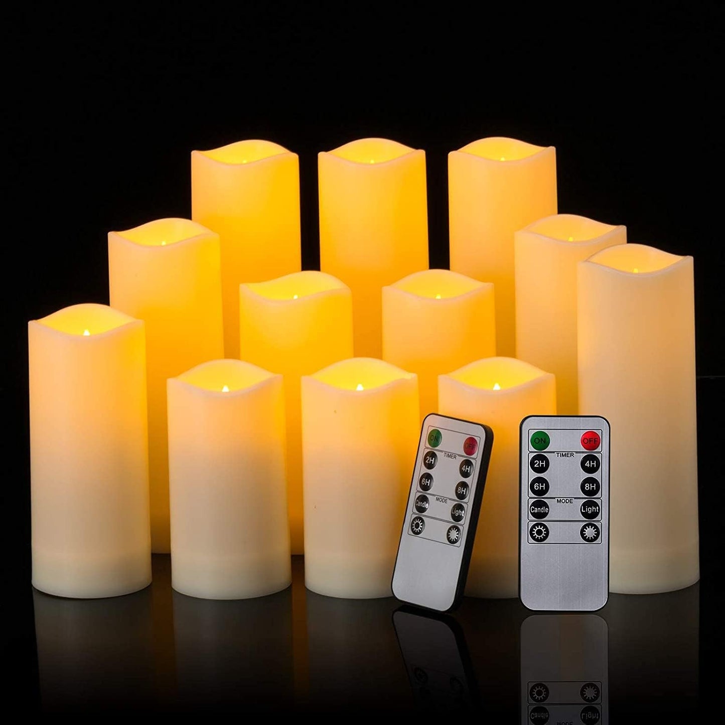 12 Pack Flameless Candles Battery Operated Waterproof Led Candles (D:2.2" X H:4" 5" 6" 7") Candles with 2 Remotes Contro for Wedding, Party, Birthday