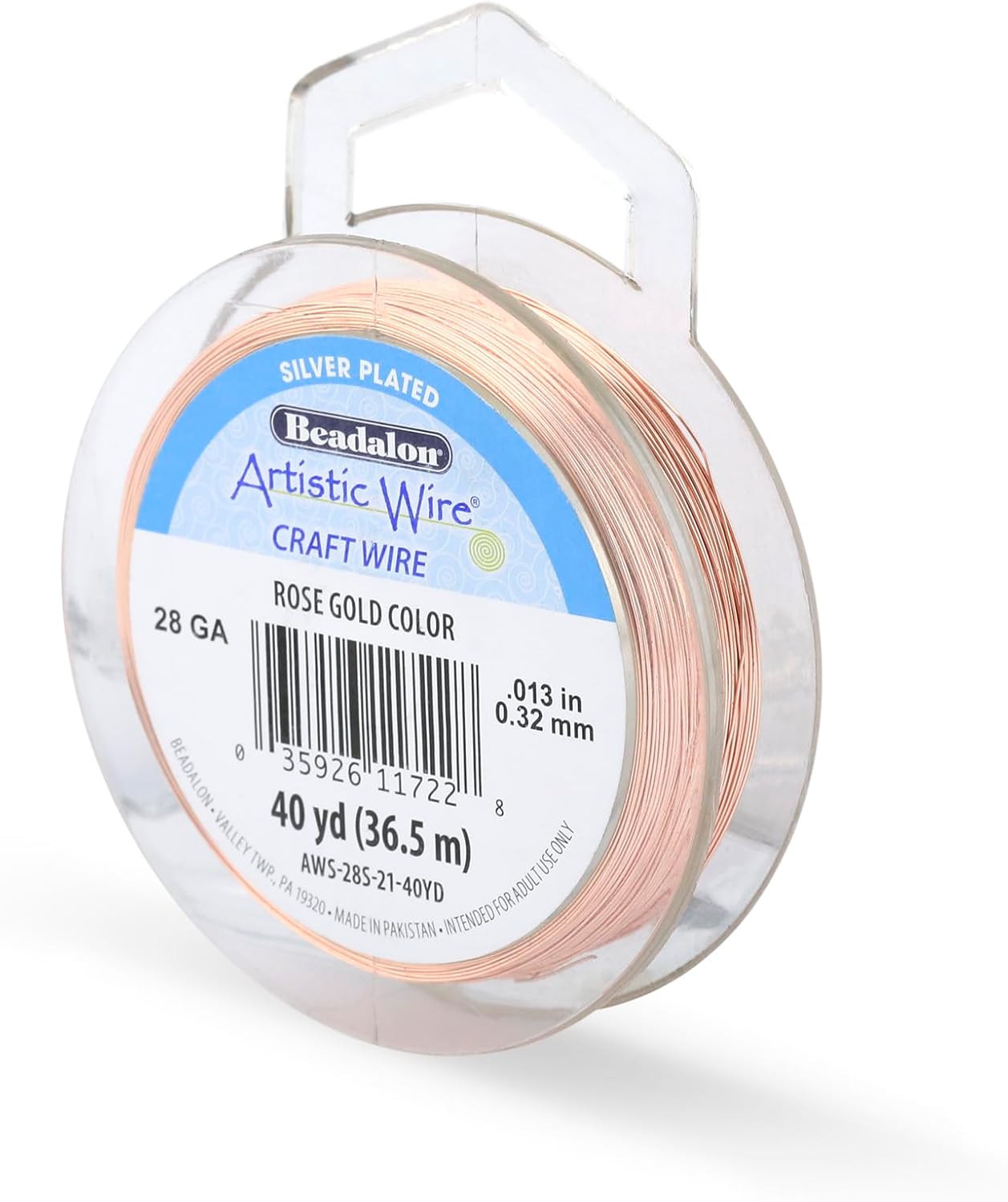 Artistic Wire, 28 Gauge Silver Plated Tarnish Resistant Colored Copper Craft Wire, Rose Gold Color, 40 yd