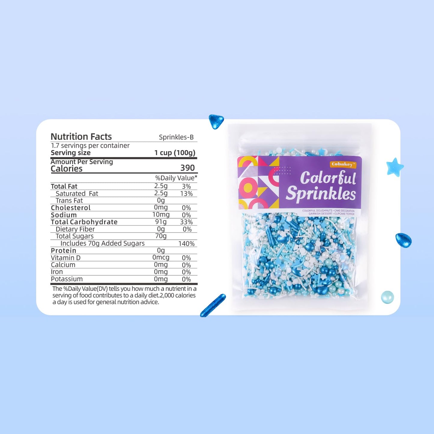 Blue Sprinkles for Cake Decorating 7ounce - Sprinkles for Cupcakes Topper Cookie - Galaxy Sprinkles Mix Cake Decorations for Kid's Birthday Christmas Party