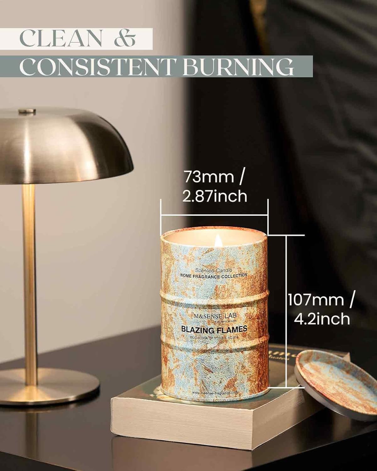 M&SENSE Blazing Flames Scented Candles Natural Non Toxic, Aromatherapy Candle for Stress Relief Meditation Relaxing, Housewarming Gifts for Women Men, 11.3oz 70 Hour Long Burning