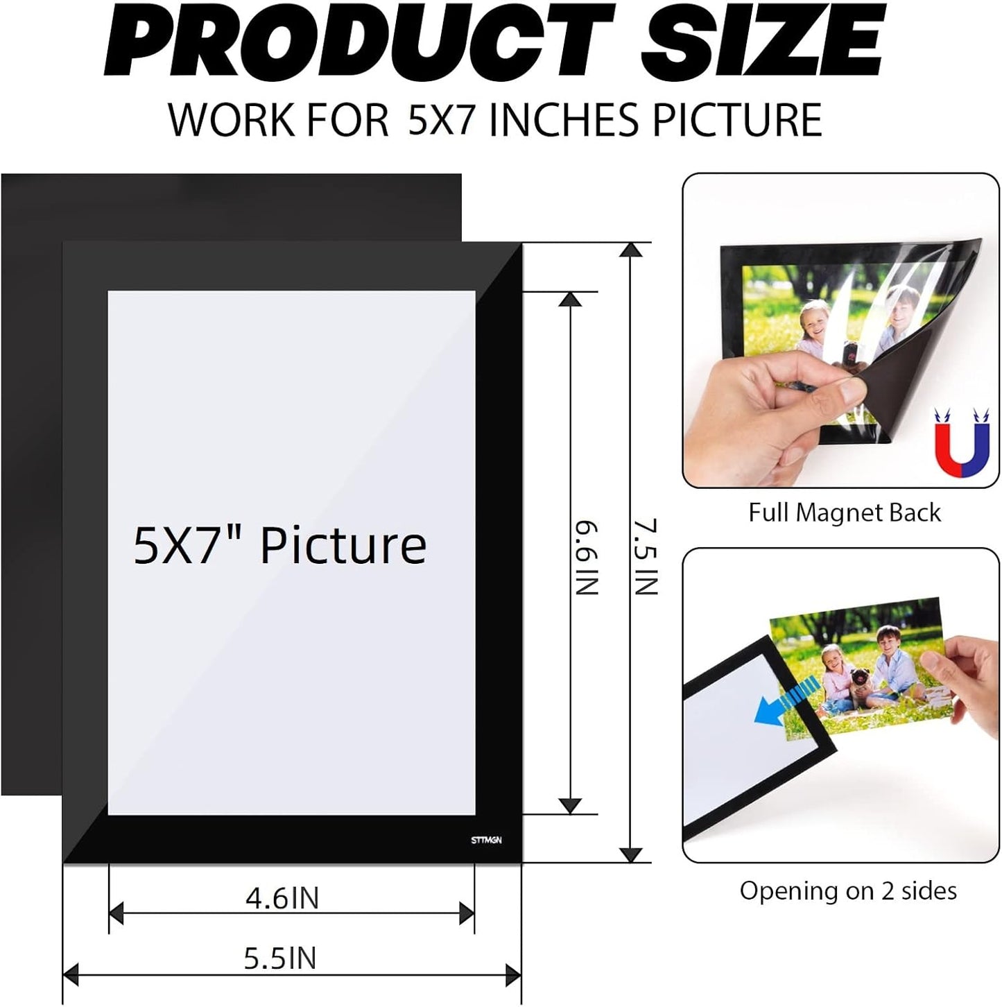 Magnetic Picture Frames with Black Border(5"X7",10 Pack),Magnet Photo Pockets/Holder, Decorations for Home/Office/School/Classroom/Party/Lockers/Fridge