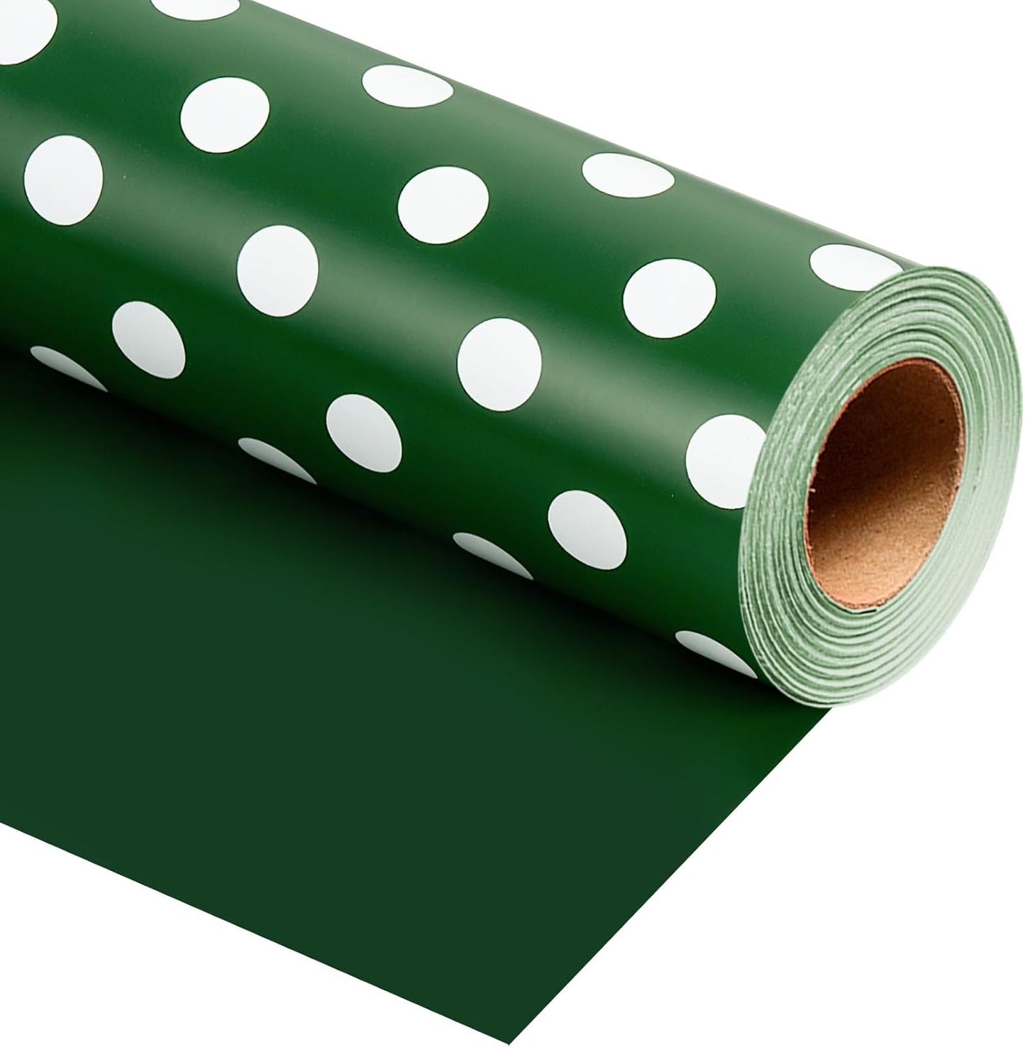 Burymento Green and White Dots Wrapping Paper, Reversible Pink Gift Wrap for Birthday, Valentines, Mothers day, Graduation, Wedding, Fathers day, Baby Shower, Christmas (17in x 32.8ft)