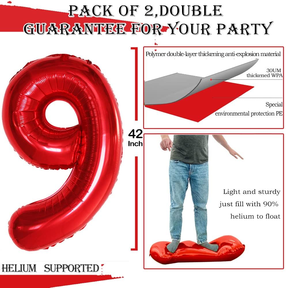 GOER Number 29 Balloons for 29th Birthday Party Decorations,42 Inch Jumbo Foil Helium 92 Balloons for 92nd Birthday Party Decoration (Red)