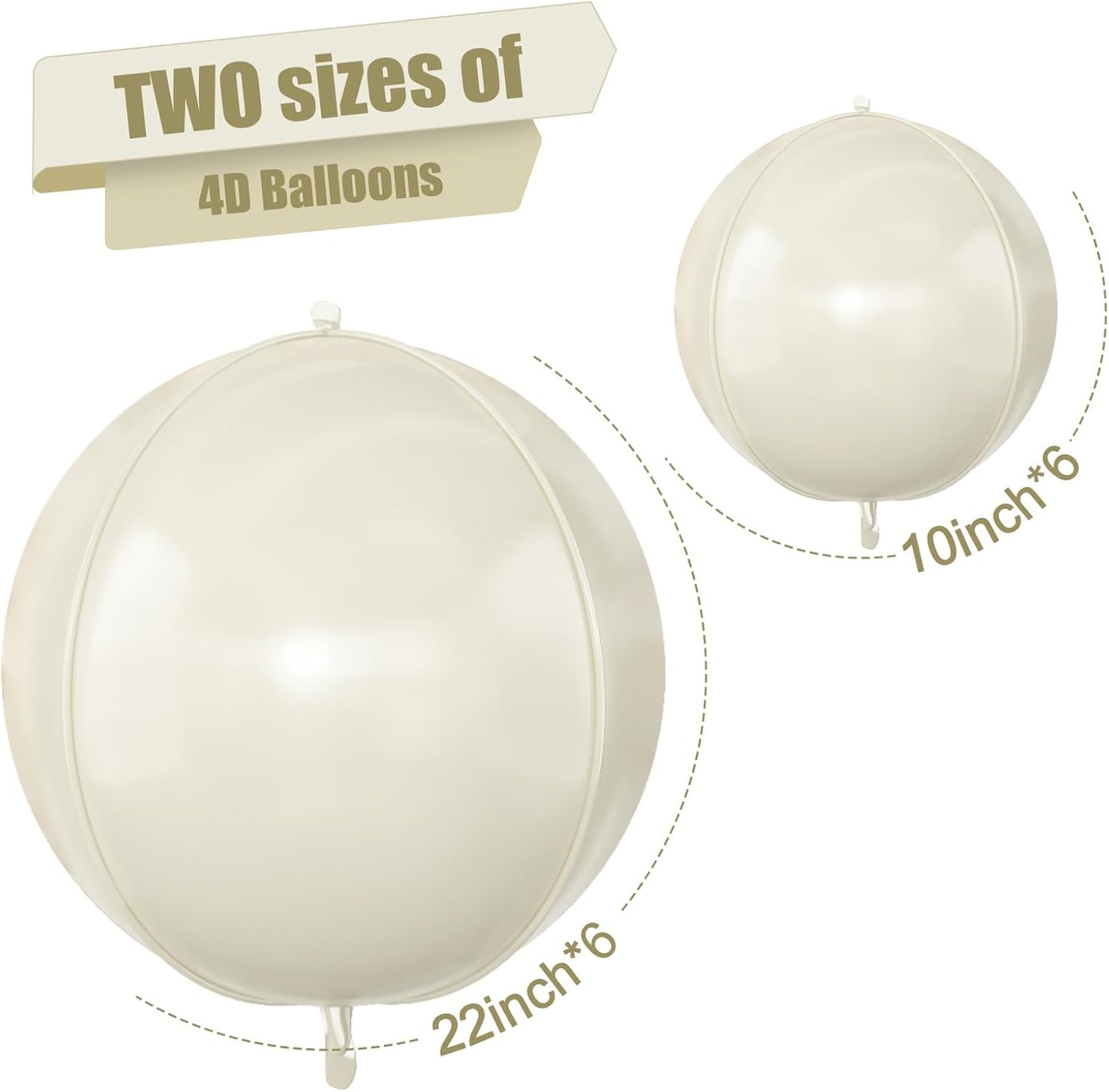 12Pcs Cream White Round Foil Balloons, 22" 10" 4D Helium 4D Mylar Ivory Balloon, Beige Big Foil Balloon Sand White for Birthday Boho Wedding Anniversary Bridal Shower Gender Reveal Party Decorations