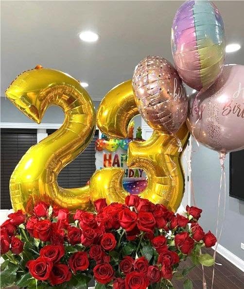 40 Inch Gold 23 32 Large Number Balloon, 23 32 Gold Birthday Party Decorations, Numbers 23 32 Foil Balloons for Anniversary Graduations Celebration Supplies