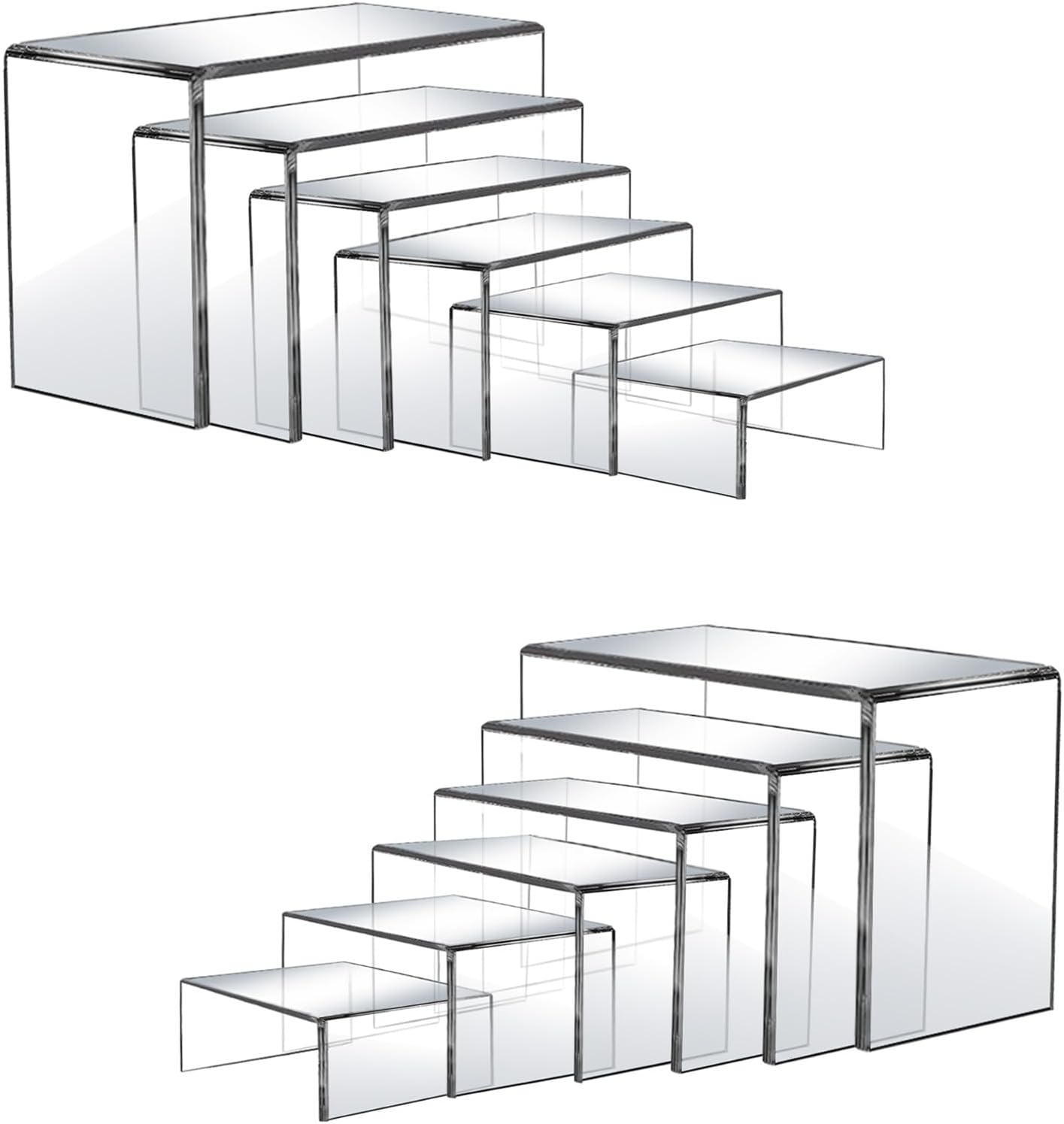 12 Pcs Acrylic Display Risers, 2 Sets Small Size Clear Acrylic Risers, 0.15" Thick Display Stands for Dessert, Cupcake, Candy, Figure & Jewelry Showcase