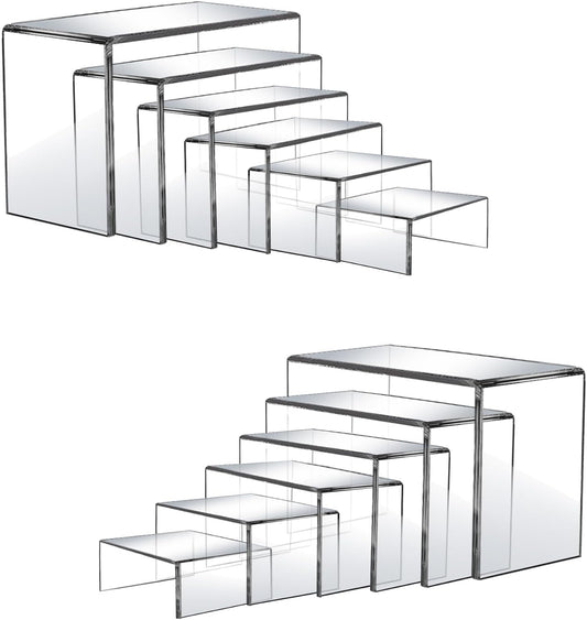 12 Pcs Acrylic Display Risers, 2 Sets Small Size Clear Acrylic Risers, 0.15" Thick Display Stands for Dessert, Cupcake, Candy, Figure & Jewelry Showcase