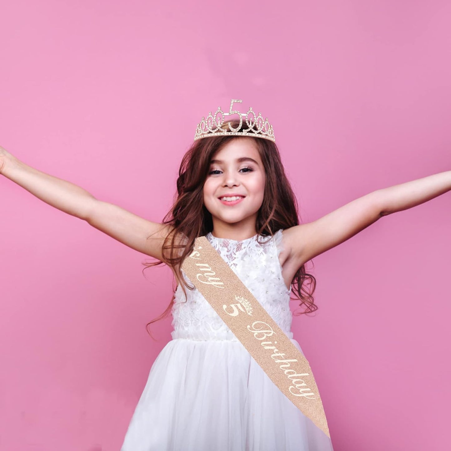 5th Birthday Decorations for Girls, Including Sash, Crown/Tiara, Candles, Cake Topper, 5th Birthday Gifts for Girls