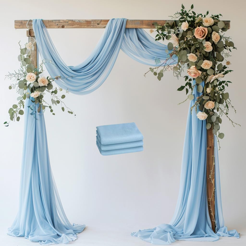 Wedding Arch Draping Fabric 3 Panels 28.7" x 20FT Baby Blue Sheer Chiffon Backdrop Drapes for Wedding Ceremony Birthday Party Bridal Shower Outdoor Decoration