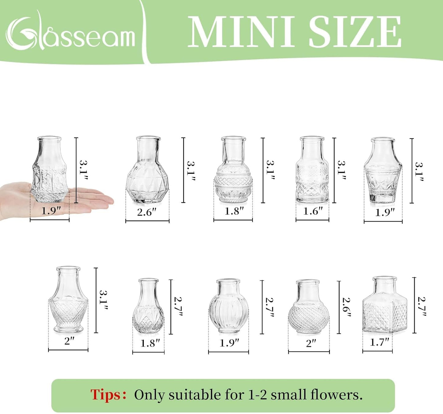 Glasseam Small Bud Vases for Centerpieces: 20PCS Mini Clear Glass Vase Set for Flowers Decor Wedding Party Baby Shower Dining Table Decorations Centerpiece