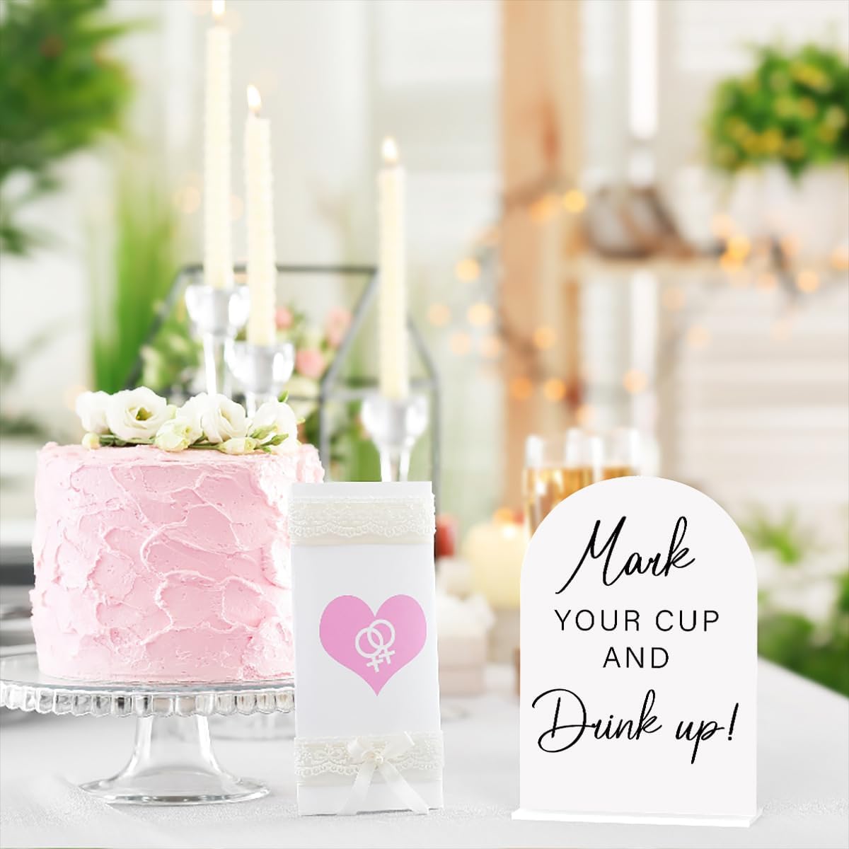 Acrylic Wedding Sign Wedding Signs for Ceremony Mark Your Cup and Drink Sign for Wedding, Modern Calligraphy Arch Acrylic Table Top Sign for Wedding Reception and Event Party Table(white）