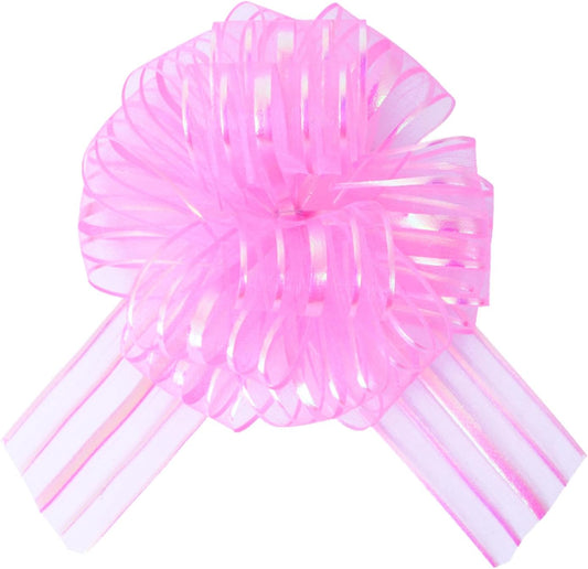 6 Pcs 6 Inch Large Organza Pull Bow Ribbon – Elegant Gift Bows for Wedding Decorations, Christmas Wrapping, Birthday Parties, Car Decor, Gift Baskets, and Valentine's Day Packaging(Pink)