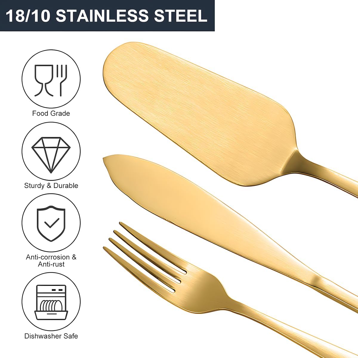 Cake Knife and Server Set with 6 Cake Forks Heavy Duty Thickened 18/0 Stainless Steel Pie Spatula with Comfortable Handle Cake Cutting Set for Wedding (Gold)