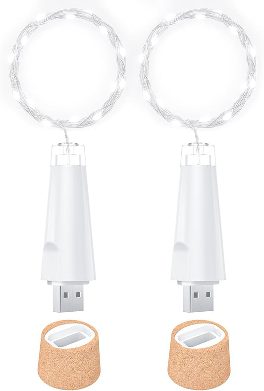 USB Bottle Lights Rechargeable Wine Bottle Fairy Lights Cork LED String Lights 20 LEDs Copper Wire for Table Party DIY Decor