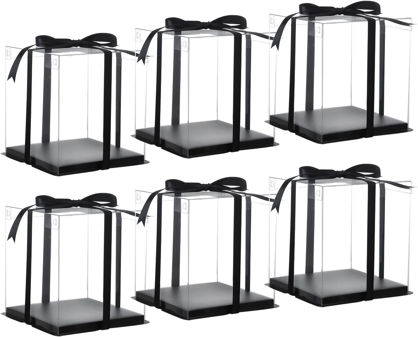 XININSUN 6inch Clear tall cake Box with Ribbon, 8 X 8 X 9inch for Bakery Boxes Clear Gift Boxes,ideal for wedding birthday party and gift display-Black