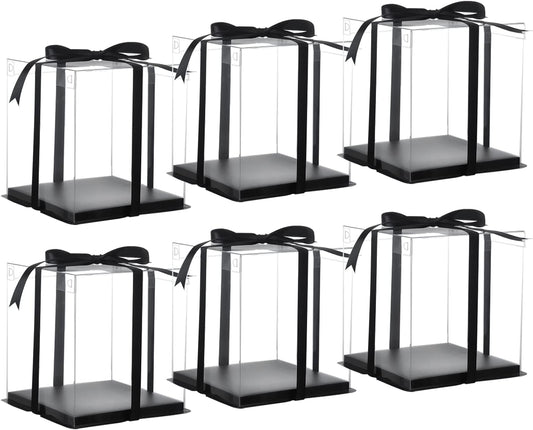 XININSUN 6inch Clear tall cake Box with Ribbon, 8 X 8 X 9inch for Bakery Boxes Clear Gift Boxes,ideal for wedding birthday party and gift display-Black