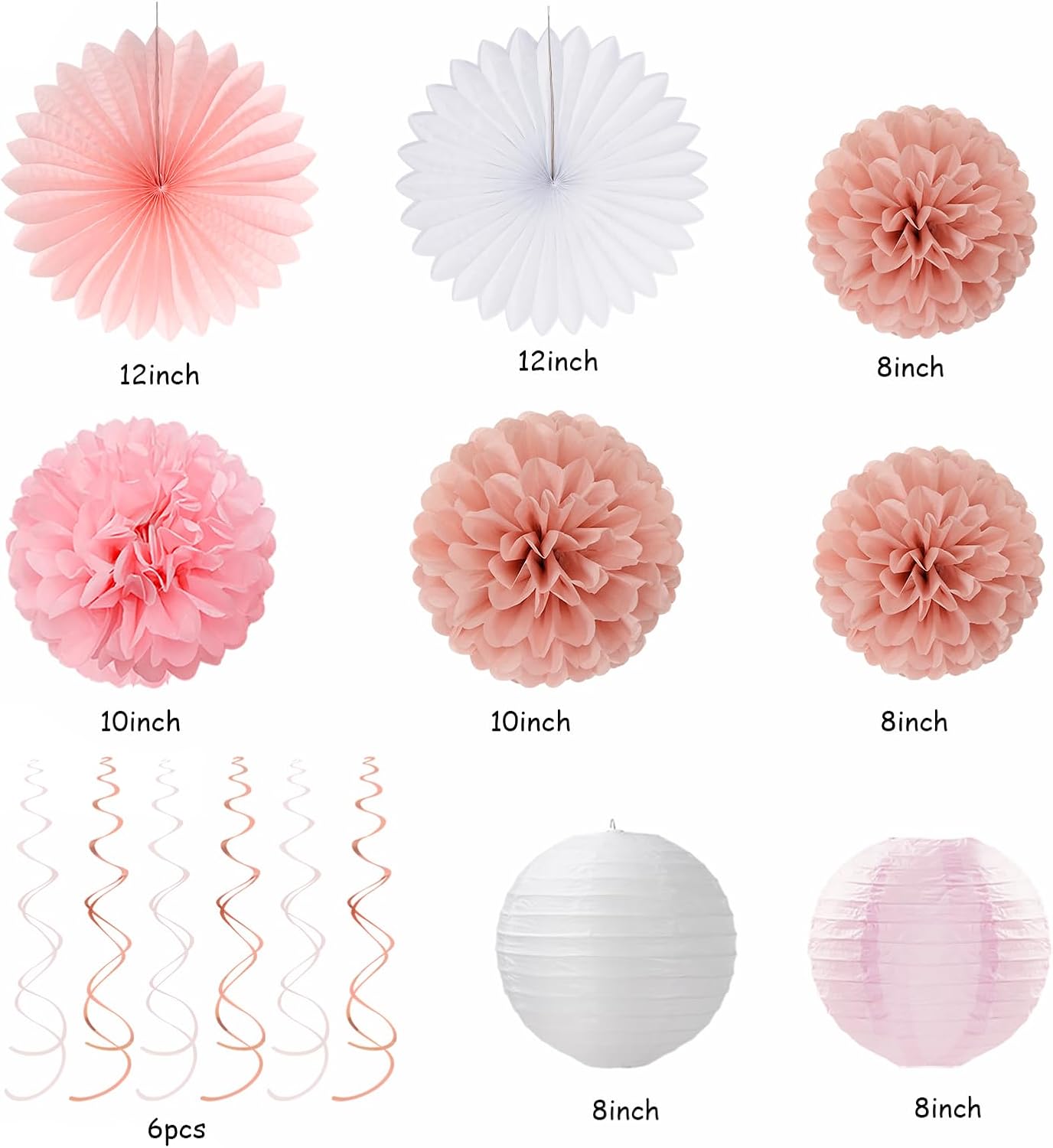 Rose-Gold Pink-White Happy Birthday Party-Decorations - 31pcs Sweet First 16 18th 21st Women Girls Paper Lanterns Streamers Banner,Tissue Pom Poms Decor,Flower Fans Tassels Graland Supplies Hugmoon