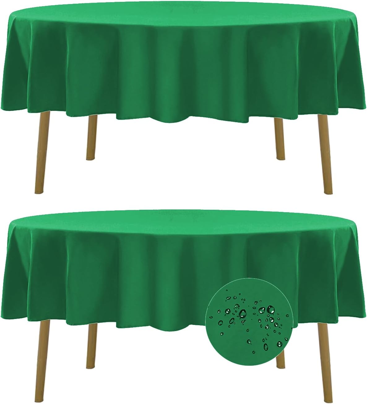 Fokitut 2 Pack Waterproof Round Tablecloth, 90 Inch, Stain Resistant and Wrinkle Polyester Table Cloth, Fabric Table Cover for Kitchen Dining, Wedding, Party, Holiday Dinner-Emerald