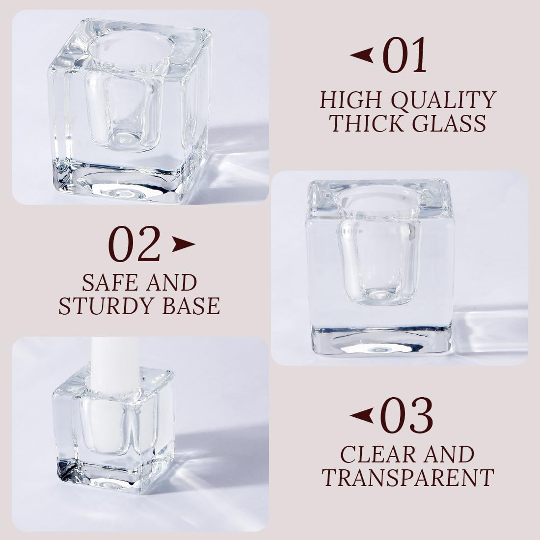 Glass Candlestick Holders Bulk for Taper Candles, Set of 18 Clear Glass Candle Holders for Family Party, Church and Wedding