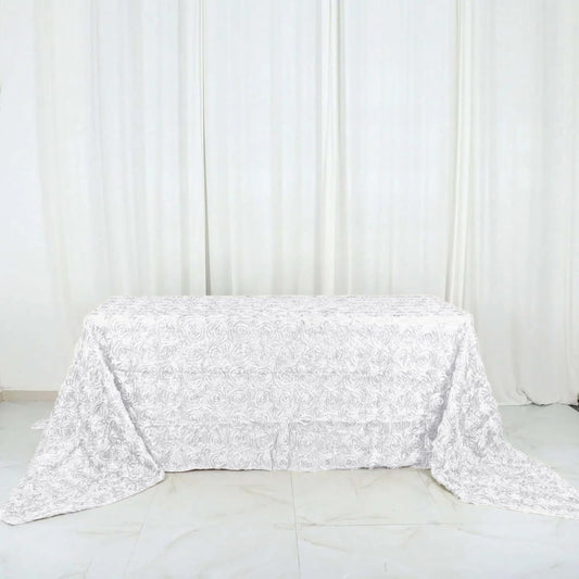 Efavormart 90"x156" Wholesale Rectangle Table Cover White Grandiose Rosette 3D Satin Tablecloth for Wedding Party Event Decoration