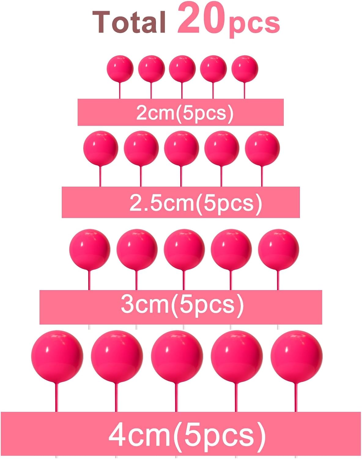 ASTARON 20 Pcs Ball Cake Topper Decorations Mini Balloons Cake Topper Sticks Hot Pink Balls Cake Picks Cake Topper Balls Cake Decorations for Wedding Birthday Cake Decorations