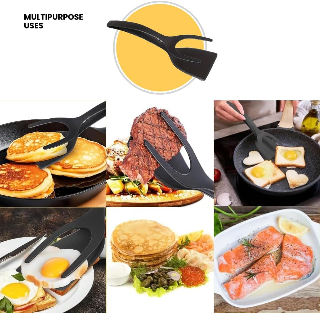 Kitchen Spatula Set of 2, Black Nylon Egg Flipper Turner- Pancake Spatula Stainless Steel, Dishwasher Safe, 2-Piece Multipurpose for Cooking, Breakfast and BBQ (2, Black and Silver)