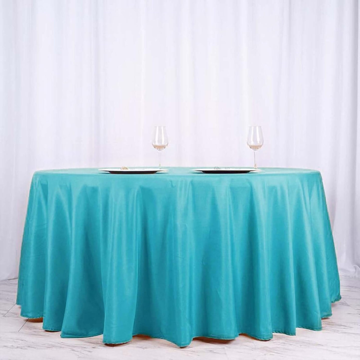Efavormart Round Tablecloth, 120 Inch Stain & Wrinkle Resistant Washable Table Cloth, Decorative Polyester Fabric Table Cover for Banquet, Wedding, Dining - Turquoise