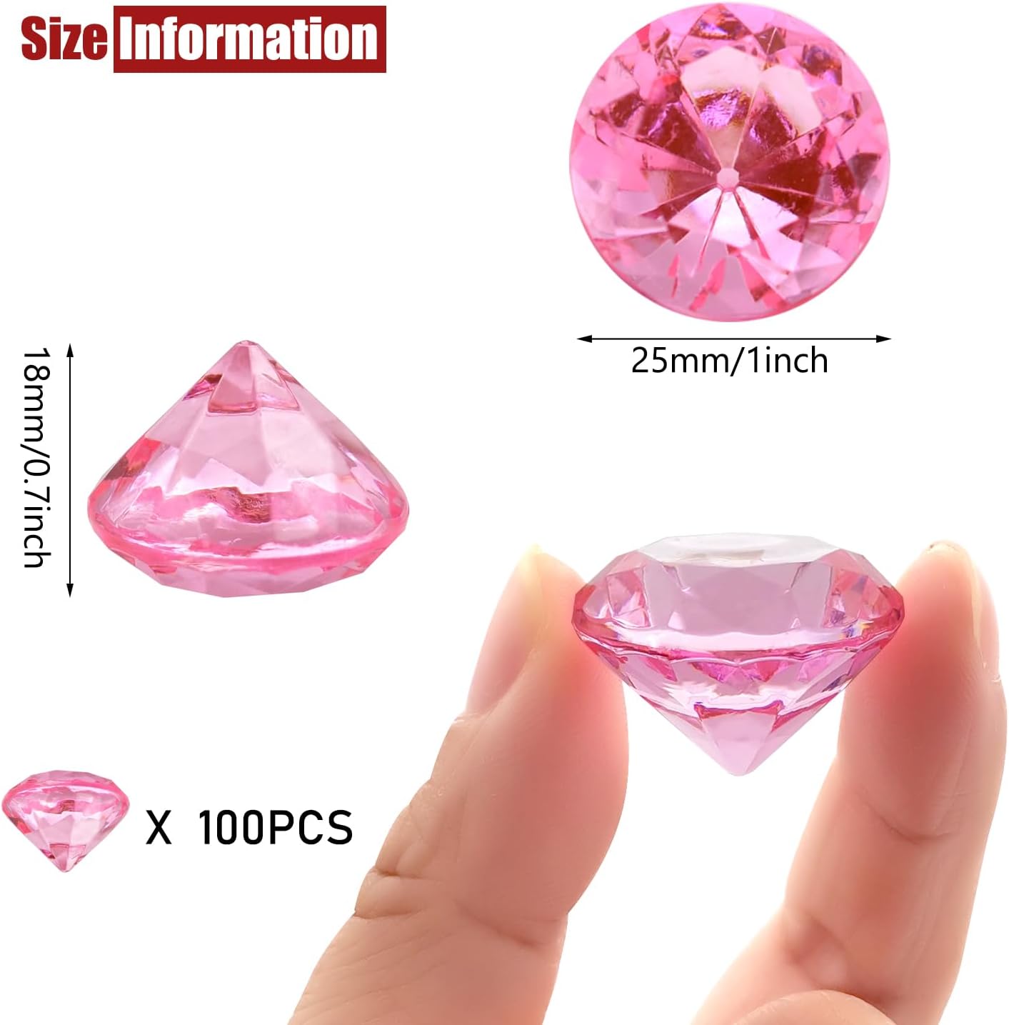 100 PCS Acrylic Diamond Gems, Pink Acrylic Diamonds 1 Inch Acrylic Gemstones Vase Filler Fake Gems Plastic Gems for Home Table Scatters Party, Event, Wedding, Arts & Crafts, Birthday Decorations