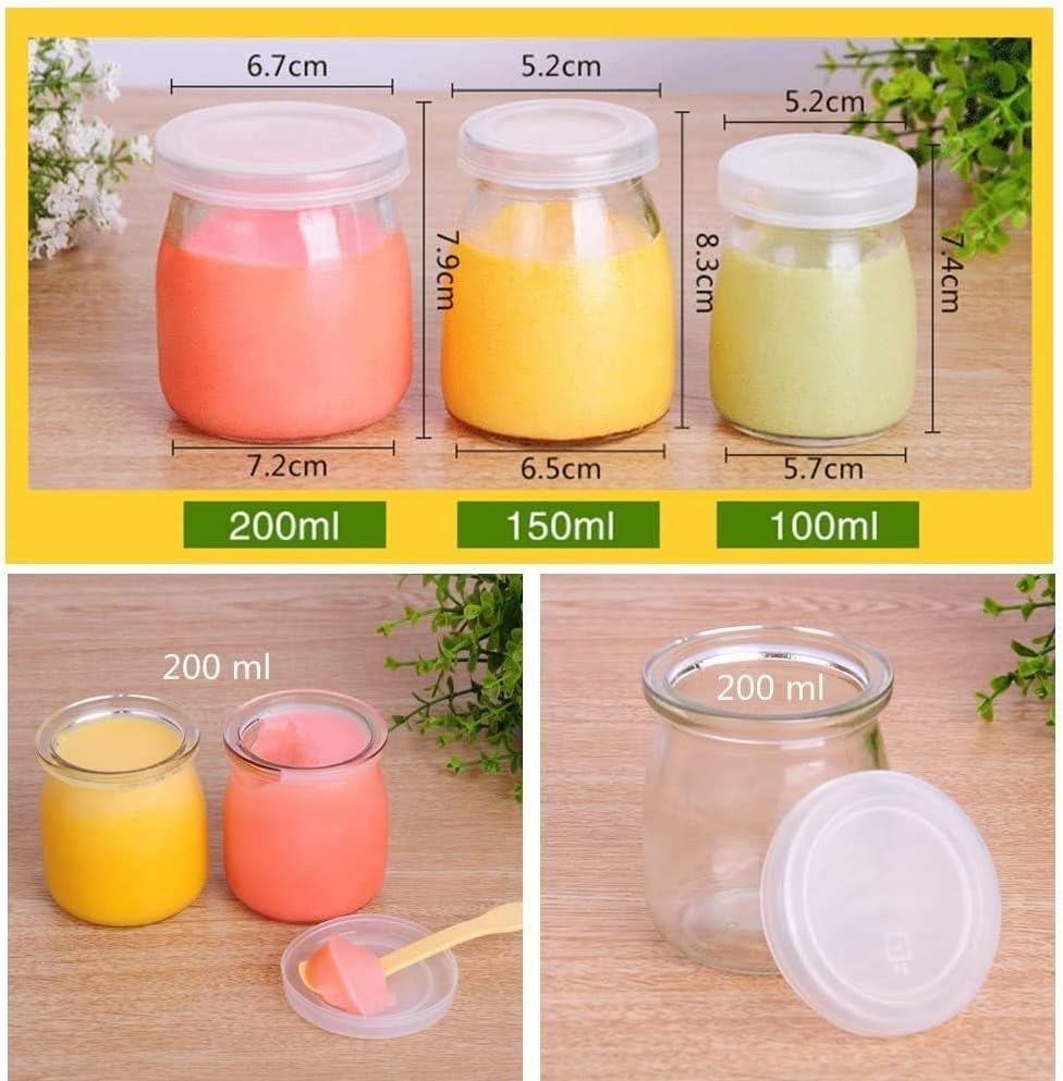 6 Pcs Yogurt Pudding Jars Bottles With Plastic Lids Ideal for Jam, Honey, Wedding Favors, Shower Favors, Baby Foods (7 oz (200ml))