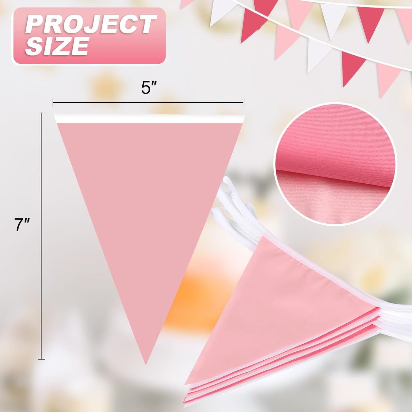 Pink Pennant Banner Triangle Flag Bunting Garland for Wedding Birthday Baby Shower Graduation Decoration 33 Feet 30 Pieces