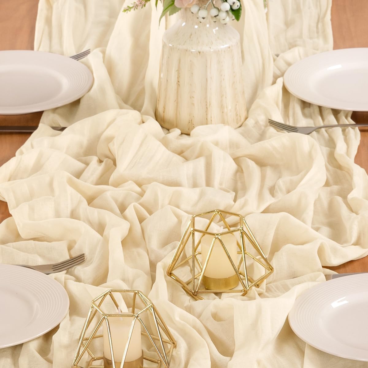 MLMW 6 Pack Beige Table Runner Cheesecloth Boho Gauze Rustic Cheese Cloth Table Runner 160 inch Sheer 13.3ft for Thanksgiving Wedding Party Baby Bridal Shower Birthday