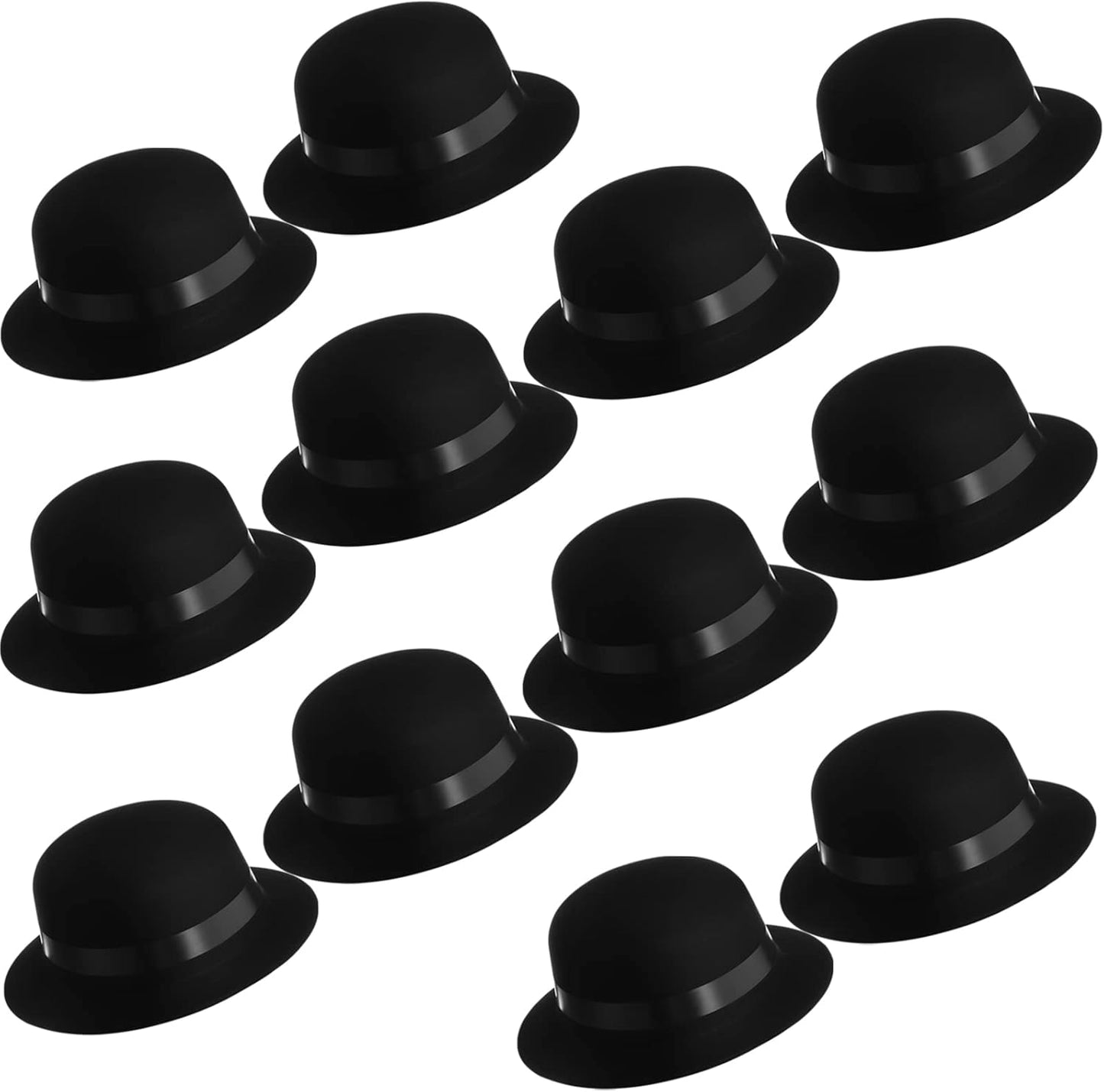 Jiuguva 12 Pieces Black Bowler Derby Hats Bulk 1920s Party Supplies, Plastic Bowler Cap, 1920s Party Dress Derby Cap for Adults Unisex Costume Party Hats for Halloween, Masquerades Party