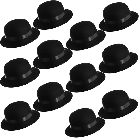 Jiuguva 12 Pieces Black Bowler Derby Hats Bulk 1920s Party Supplies, Plastic Bowler Cap, 1920s Party Dress Derby Cap for Adults Unisex Costume Party Hats for Halloween, Masquerades Party