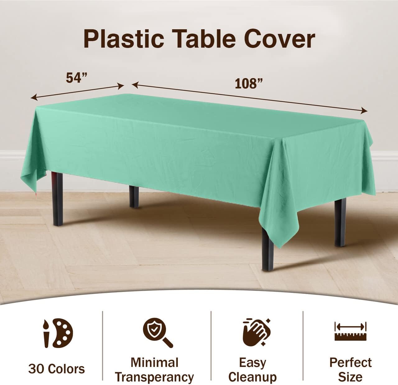 Exquisite 12-Pack Premium Plastic Tablecloth 54in. x 108in. Rectangle Table Cover - Lig...