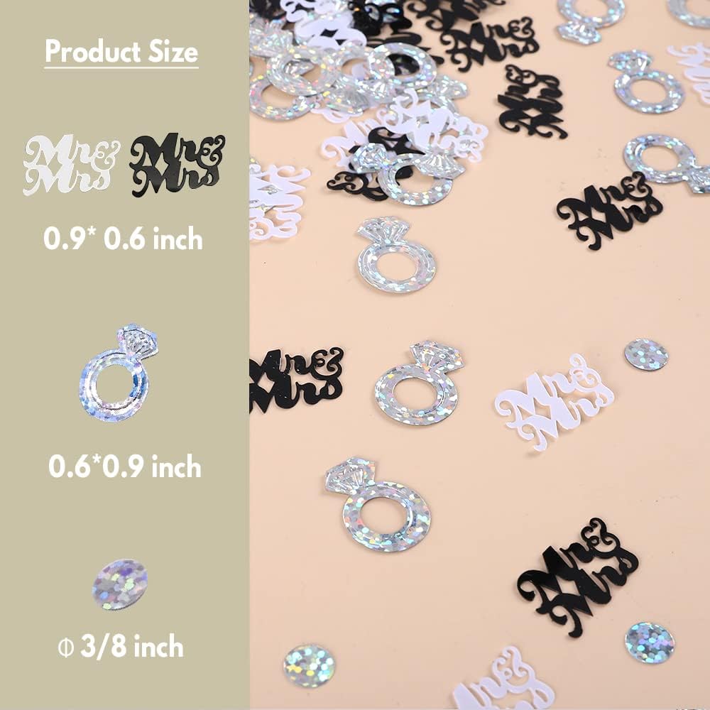 Wedding Party Table Confetti– 1.5 OZ | Mr and Mrs Diamond Ring Confetti for Wedding Shower Engagement Party Decorations I Cake Table Decor Supplies