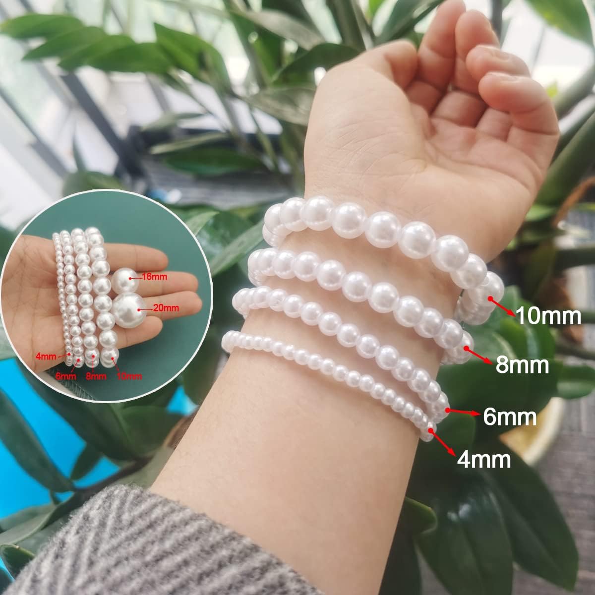 500pcs Pearl Beads Bulk,10mm White Faux Pearl Bead with Holes for Craft Plastic Bracelet Necklace Jewelry Making Decoration Bag Decor Keychain Pendant