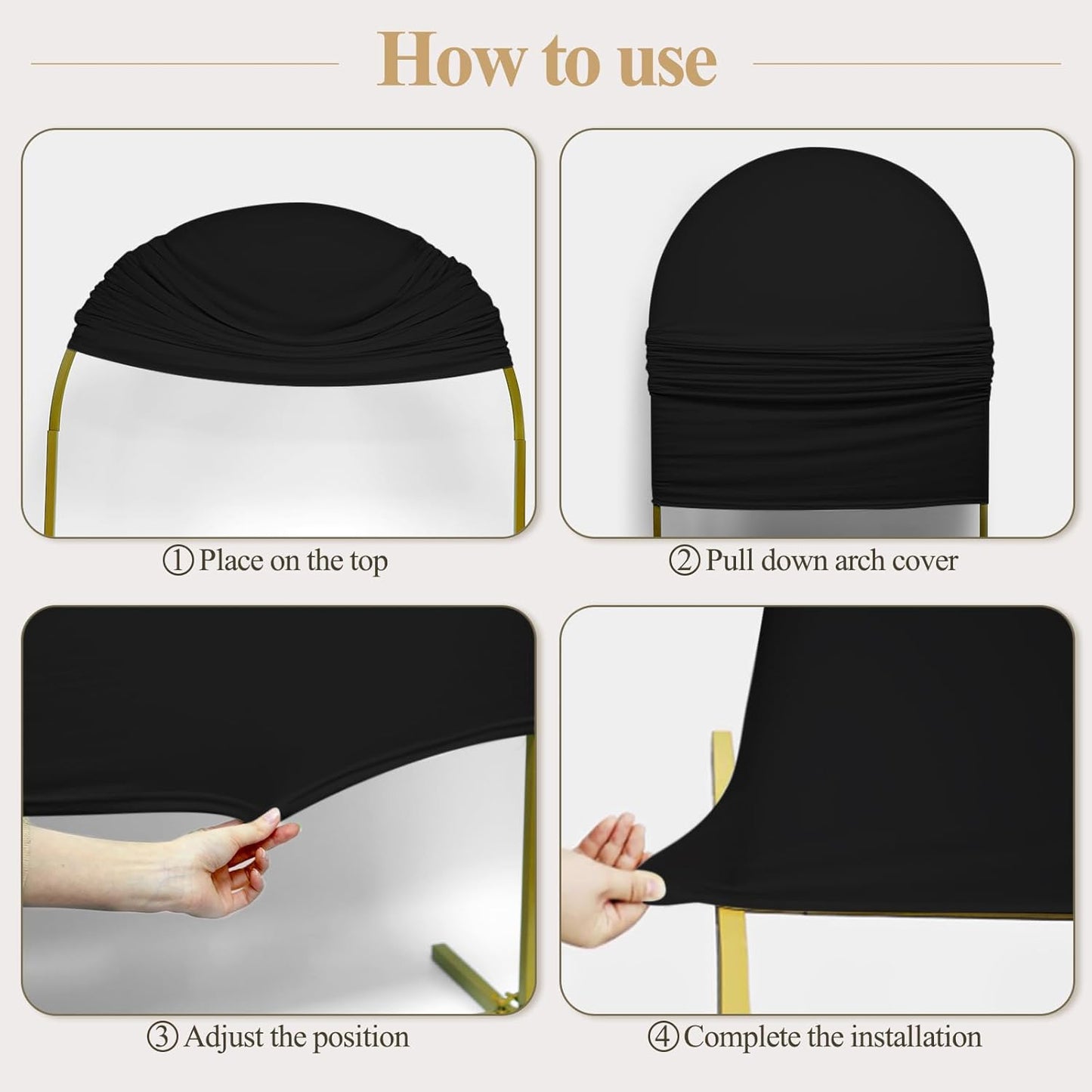 Ledido Wedding Arch Backdrop Cover 6FT 7.2FT Arch Covers 2Set Fitted Stretchy Spandex Round Top Stand Backdrop Cover for Wedding Banquet Ceremony Birthday Party Baby Shower Event Decoration,Black